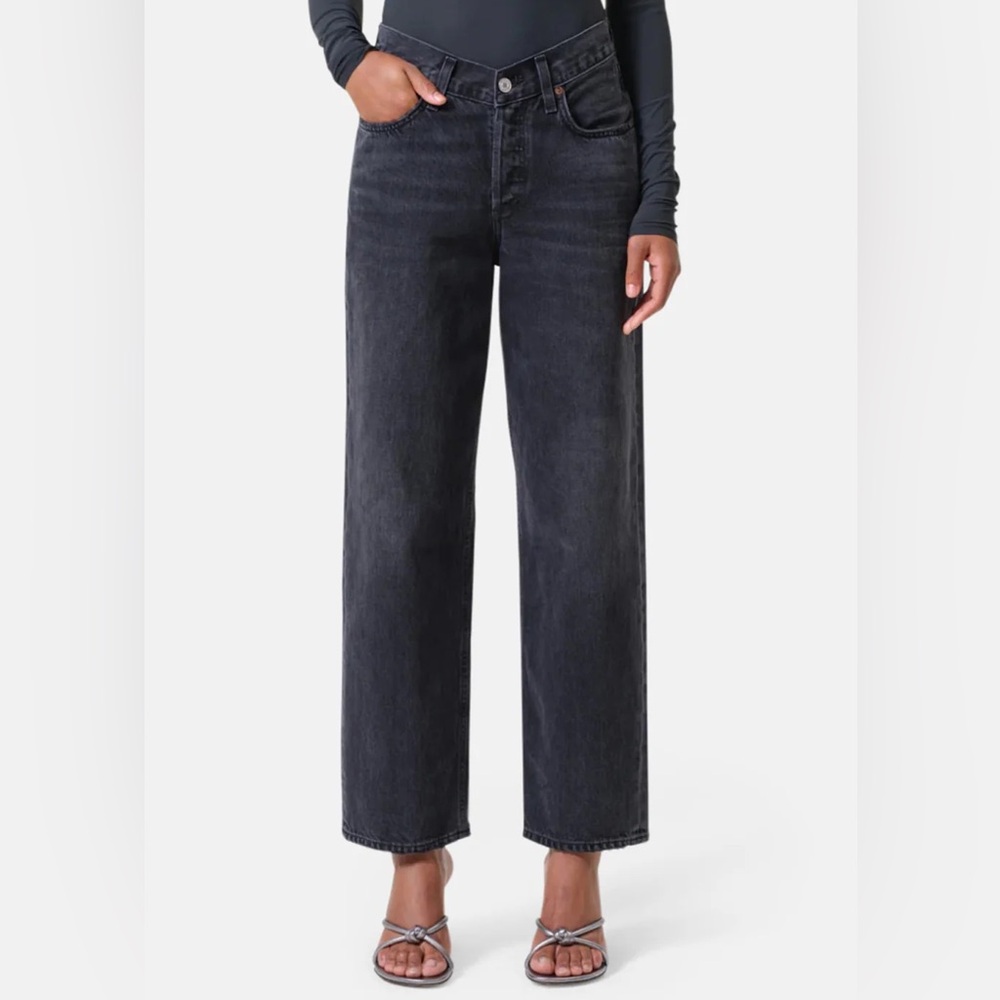 AGOLDE V-Waist Baggy Jeans Denim in Hitch Washed  Black size 24 NWT $248